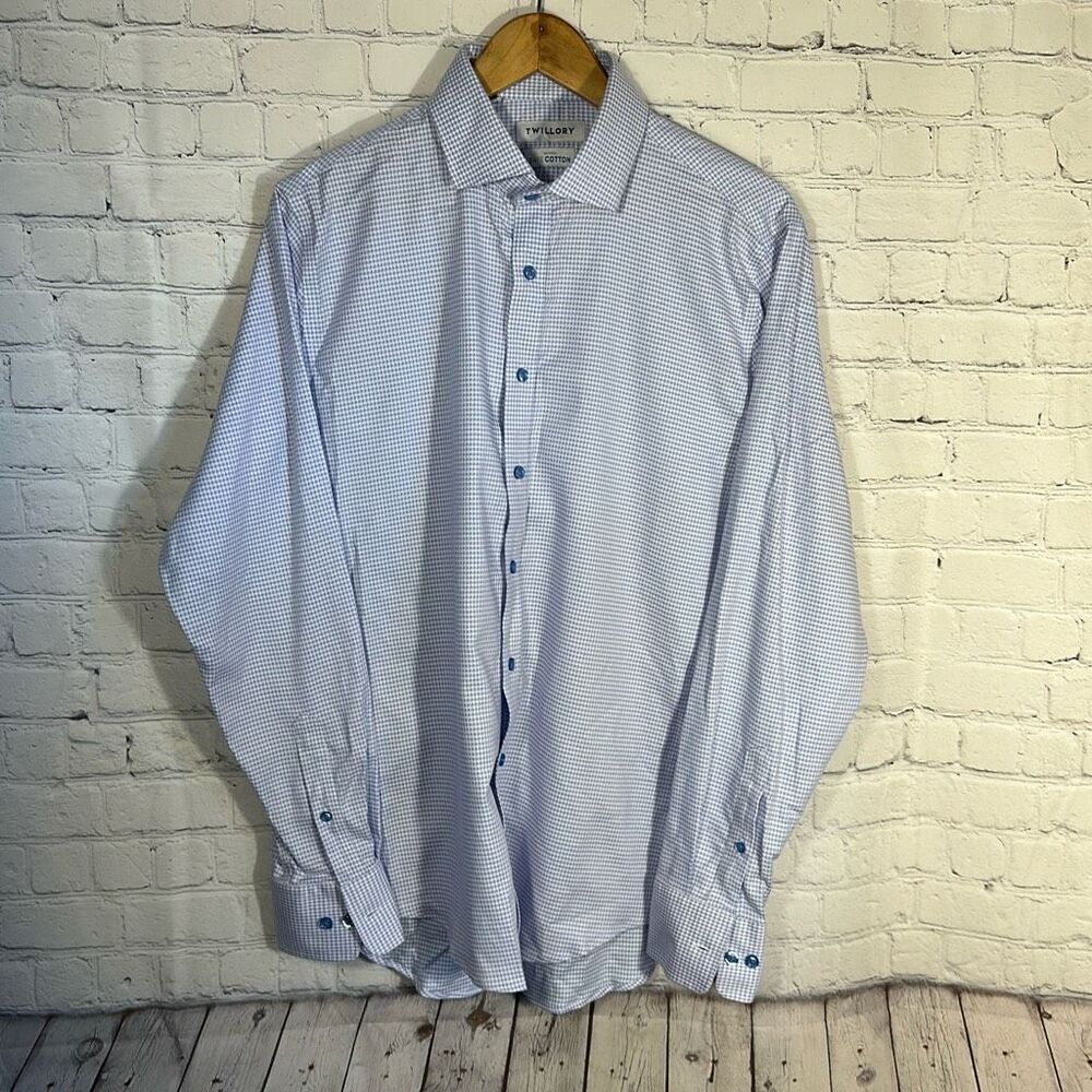 TWILLORY Shirt Mens 16‎ 34/35 Blue Trim Fit Non Iron Safe Cotton